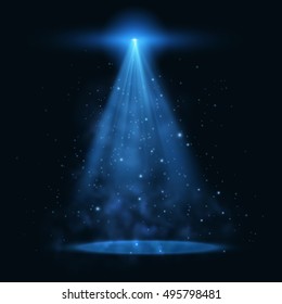 Blue spotlight with fog vector background. Eps10.