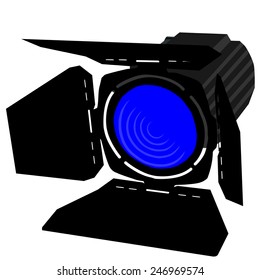 Blue spotlight, spotlight icon, theater light vector isolated