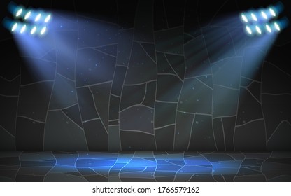 blue spotlight on the marble wall in the studio room