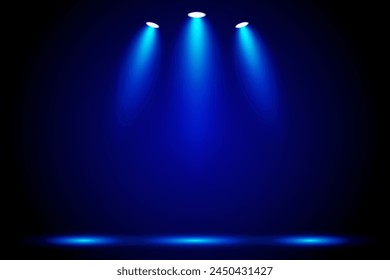 Blue Spotlight. stage  in the night. Vector Illustration