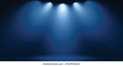 Blue Spotlight Stage With Three Dramatic Beams Illuminating an Empty Performance Space
