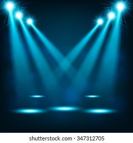 Blue Spotlights Shining Dark Place Background Stock Vector (Royalty ...