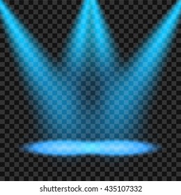 Blue spotlights shining on transparent background
