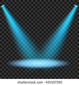 Blue spotlights shining on transparent background
