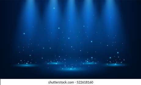 Blue spotlights shining with sparkles 16:9 Aspect Ratio in clipping mask Vector Illustration