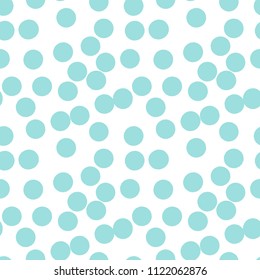 Blue spotted geometric seamless pattern on white. Abstract geometrical seamless with Polka dot texture, randomly dots, circles, bubbles, stain, spot. background Vector illustration.