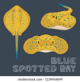 Blue Spotted Ray Cartoon Vector Illustration