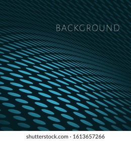Blue spotted wavy background. Dots that makes a curved surface. Vector backdrop with copy space.