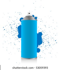 Blue spray tin on white background