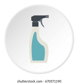 Blue sprayer bottle icon in flat circle isolated vector illustration for web