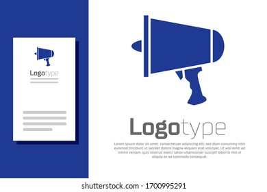 Blue Spread the word, megaphone icon isolated on white background. Logo design template element. Vector Illustration