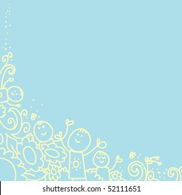 Blue spring doodle baby background