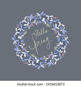Blue spring flowers wreath.  Vector illustration. Festive decorations for greeting cards, posters.