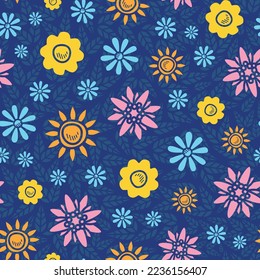 Blue Spring Garden at Night Vector repiten diseño de fondo de patrón