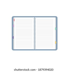 Blue spring-loaded notebook with bookmarks for highlighting special places