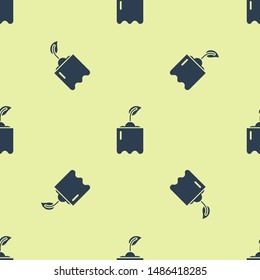 Blue Sprout in bottle icon isolated seamless pattern on yellow background. Seed and seedling. Leaves sign. Leaf nature.  Vector Illustration