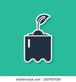 Blue Sprout in bottle icon isolated on green background. Seed and seedling. Leaves sign. Leaf nature.  Vector Illustration