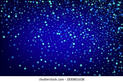 Blue Square Abstract Blue Vector Background. Carnaval Particle Pattern. Independence Cell Banner. Turquoise Falling Invitation.