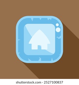 Blue square app icon showing a house symbol, designed with a long shadow