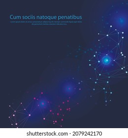 Blue square background with social network mesh. Communication polygonal design. Vector illustration