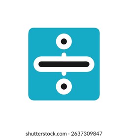 Blue square with black division symbol against black backdrop