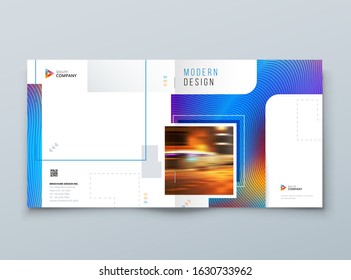 Blue Square Brochure Cover. Modern Concept with Square Rhombus Shapes. Vector Background. Set - GB075