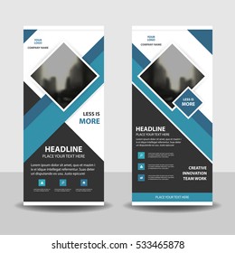 Blue square Business Roll Up Banner flat design template ,Abstract Geometric banner Vector illustration set, presentation brochure flyer template vertical vector
