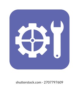 Botón cuadrado azul con el icono del engranaje y de la llave para el mantenimiento de las Configuraciones