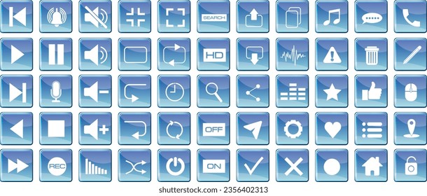 Blue square button with symbols for website or game user interface