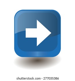 Blue square button with white arrow right sign, vector design for website 