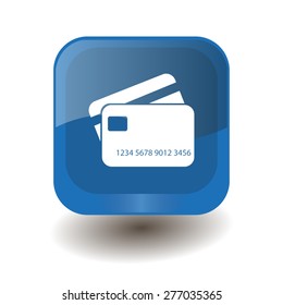 Blue square button with white credit card sign, vector design for website 