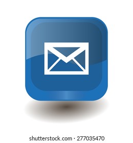 Blue square button with white envelope sign, vector design for website 