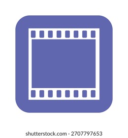 Botão quadrado azul com ícone de tira de filme branco para filme de mídia