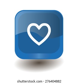 Blue square button with white heart (favorite) sign, vector design for website 