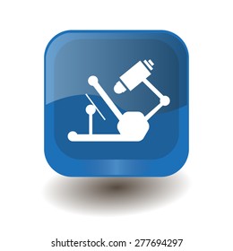 Blue square button with white microscope sign, vector design for website 