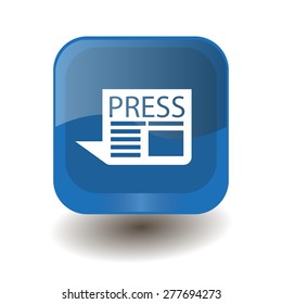 Blue square button with white newspaper sign, vector design for website 