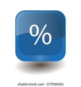 Blue square button with white percent sign, vector design for website 