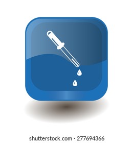 Blue square button with white pipette sign, vector design for website 