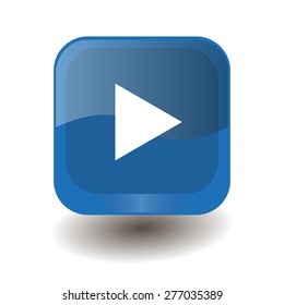 Blue square button with white play sign, vector design for website 