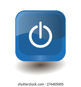 Blue square button with white power on/off sign, vector design for website 