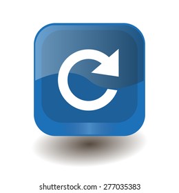 Blue square button with white reload sign, vector design for website 
