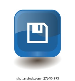 Blue square button with white save sign, vector design for website 