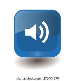 Blue square button with white volume high sign, vector design for website 