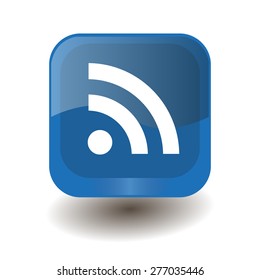 Blue square button with white wi-fi sign, vector design for website 