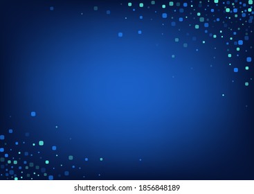 Blue Square Carnaval Blue Vector Background. Abstract Particle Banner. Falling Cell Card. Turquoise Decoration Pattern.