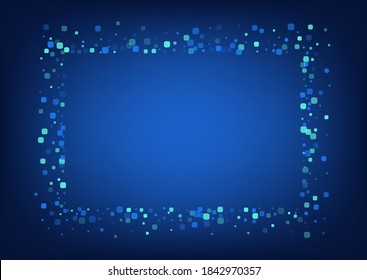 Blue Square Celebrate Blue Vector Background. Flying Particle Banner. Decoration Confetti Invitation. Turquoise Abstract Backdrop.