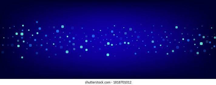 Blue Square Celebration Panoramic Vector Blue Background. Invitation Cell Pattern. Flying Particle Card. Turquoise Falling Wallpaper.