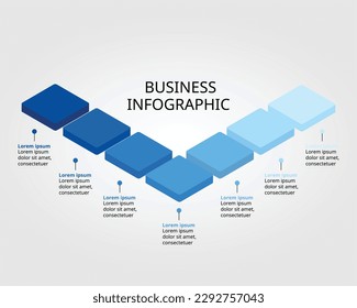 blue square chart template of right side for infographic for presentation for 7 element