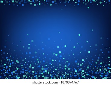 Blue Square Effect Blue Vector Background. Falling Cell Invitation. Invitation Particle Postcard. Turquoise Abstract Design.