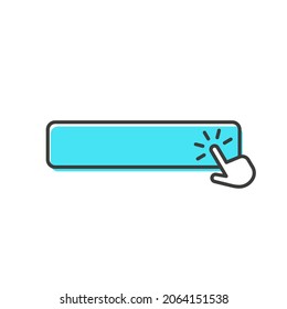 Blue square empty button with hand pointer icon.